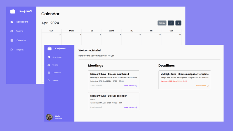 Deadline and calendar example